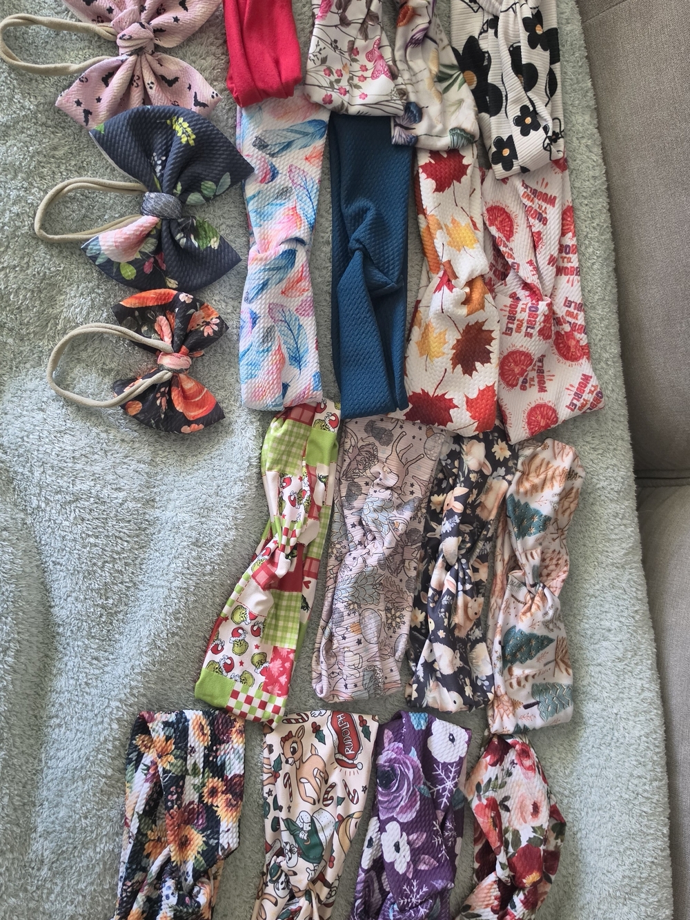 Assorted Handmade Printed Fabric Twist Headbands and Knotted Bows - Multicolor